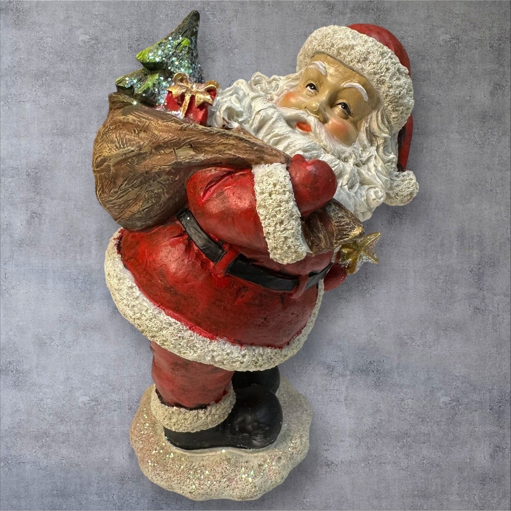 Transpac Small Jolly Santa‎ Claus Figurine with Gift Sack Christmas Decor